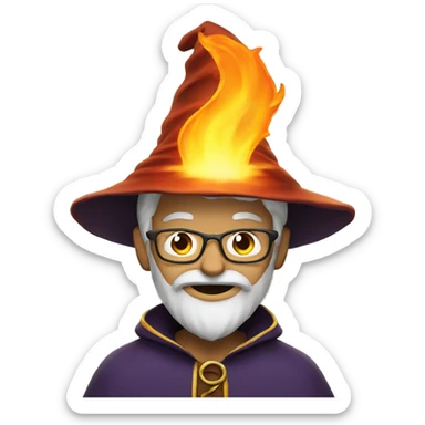 wizard with fire behind him  sticker