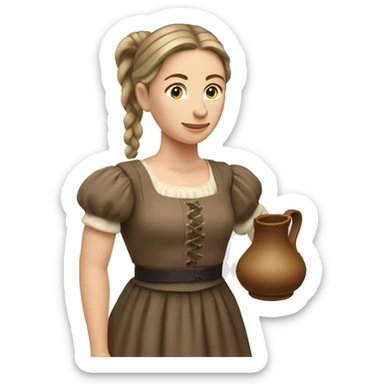 caucasian woman with brown pony tail wearing historic dress holding a pitcher in her hand sticker