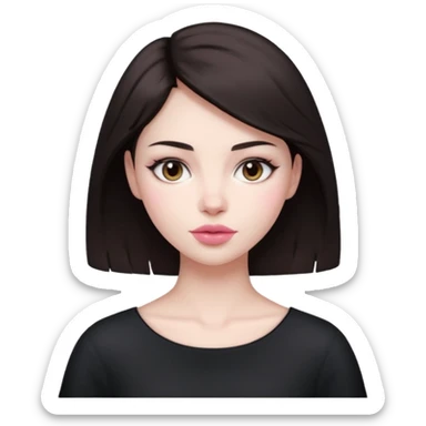 my hair is dark brown almost black, reaching my shoulder. the haircut is wolfcut, pretty lasher hut not thick. slightly pink lips. sticker