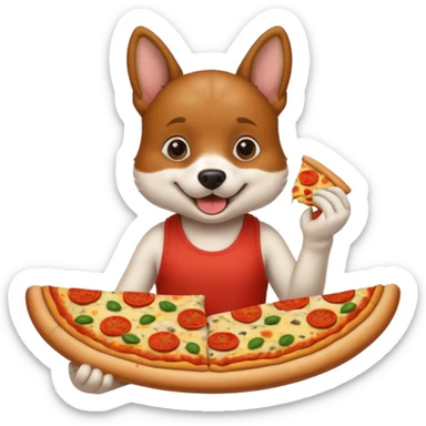Dog eating pizza wearing a tank top  sticker