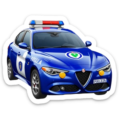 crea auto di servzio alfa romeo giulia tutta blu scuro con la scritta sul lato polizia penitenziaria  sticker
