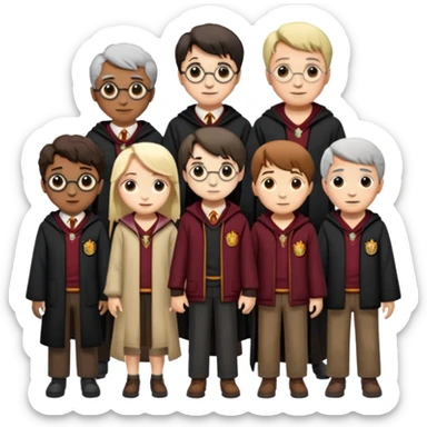 make bitlife kind of bitmojies of the harry potter universe. Make different kind of wizards and witches with different ages. make the clothes look like the one from hp sticker