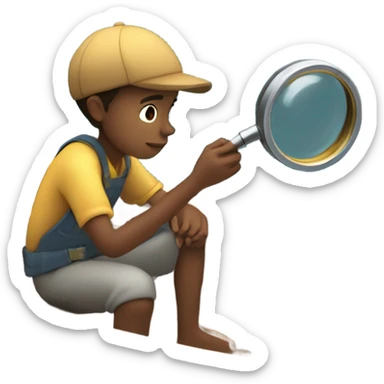A boy examines a boat under a magnifying glass sticker