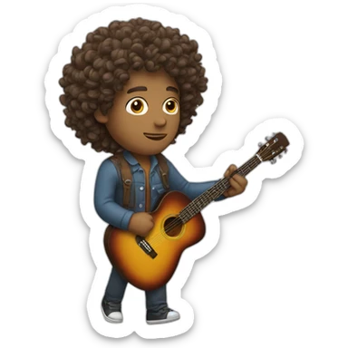 a man carries a guitar with curly hair  sticker