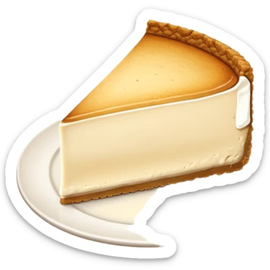 There is a sliced cheese cake on the white plate. sticker