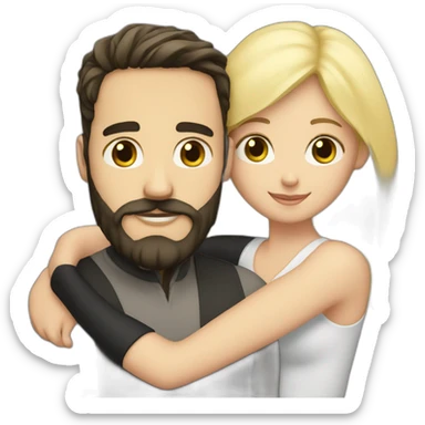 A white male with black hair and beard hugging a blond white female sticker
