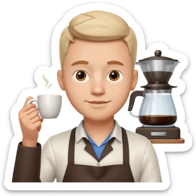 male barista portrait, head and shoulders only, wearing apron collar, holding a coffee cup, confident friendly expression, cafe worker vibe, 3D cartoon, mobile game icon style, clean background, no text, no watermark
 sticker