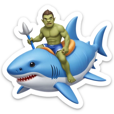 An orc man on an inflatable circle in the form of a shark sticker