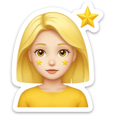 Human girl with a yellow star face head sticker