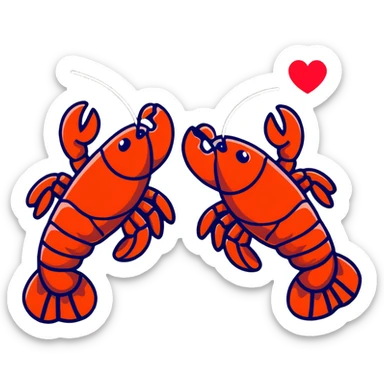 two lobsters in love with hearts between them sticker