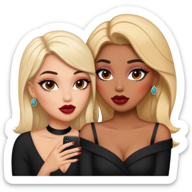 Boujy baddie best friends gossiping, trendy heavy makeup sticker