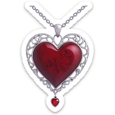 gothic heart, black velvet texture, silver chain, blood red gemstone, ornate and dramatic sticker
