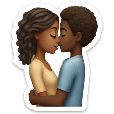 An African-American boy kissing a soft girl with brown hair sticker