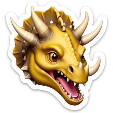 Cinematic Comical Triceratops Portrait Emoji, Head tilted dramatically with an exaggeratedly shocked expression, featuring a stout, armored body with three comically exaggerated horns and a frilled head, wide, comically expressive eyes full of playful disbelief, Simplified yet hilariously expressive features, highly detailed, glowing with a slightly sassy prehistoric glow, high shine, dramatic yet playful, stylized with an air of cheeky dinosaur mischief, soft glowing outline, capturing the essence of a meme-worthy Triceratops that looks ready to side-eye its way into viral fame! sticker