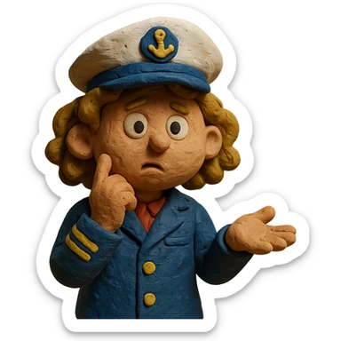 girl with curly dirty blonde hair, cruise captain, questioning pose sticker