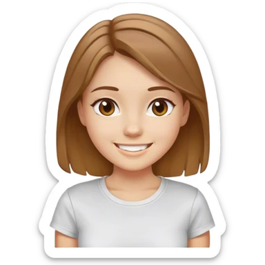 an while girl with brown hair highlighted with blone color, smiling , tshirt sticker