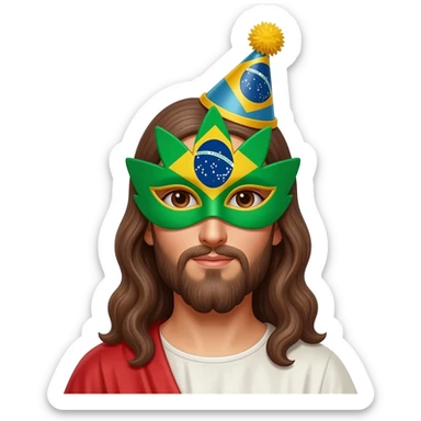 Jesus statue with brazil carnival mask and party hat sticker