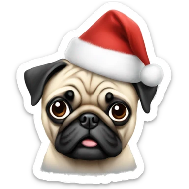 Pug wearing a Christmas hat sticker