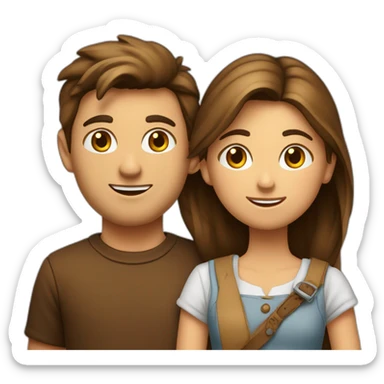 Garçon brun et fille châtain en couple sticker