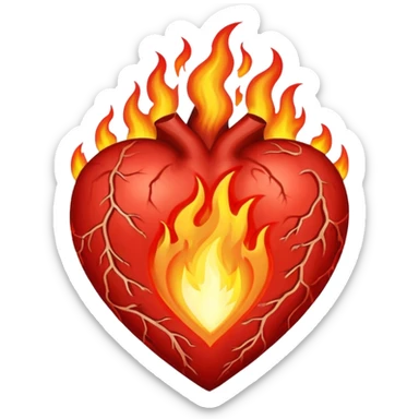 Heart on fire but not burning, flames shaped like veins sticker