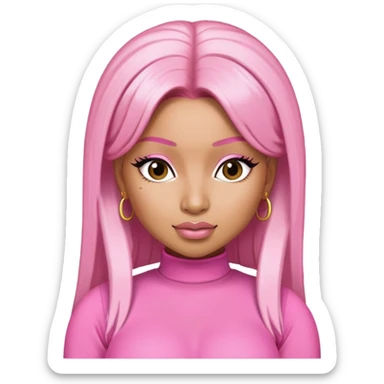 Nicki Minaj wearing a pink outfit with blonde and pink hair sticker