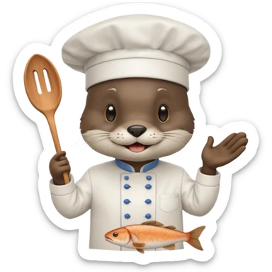 Otter chef cooking fish sticker