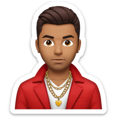 Ginuewine with dark brown hair, chest out with necklace, red jacket sticker