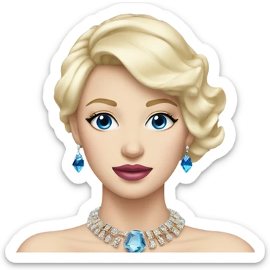 pink lips, white skin , straight blonde short haired woman with blue eyes wearing expensive jewelry sticker