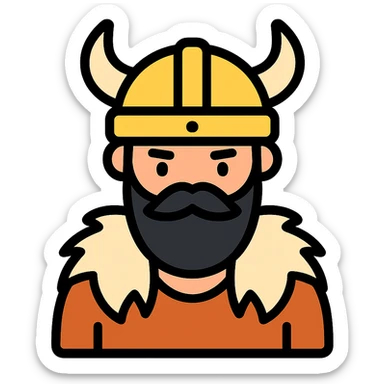 viking with black beard and fur coat icon sticker