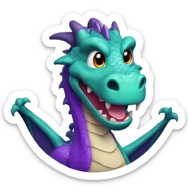 Dragon with purple scales saying HI in a speech bubble  sticker
