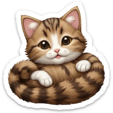 dark brown tabby and white kitten eyes closed whilst stretched out and  upside down sticker