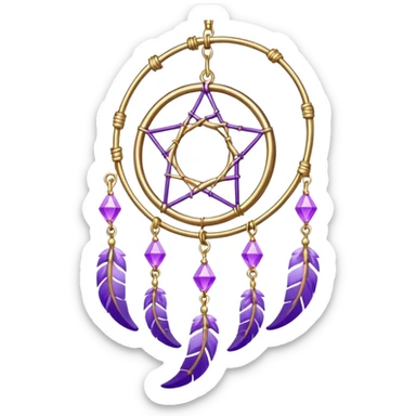 Aesthetic shiny sparkly violet crescent hanging from gold chain dreamcatcher-suncatcher hanging lilac crystals decoration  sticker
