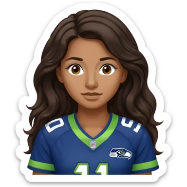 Long wavy Dark brown hair, brown eyes with small nose ring of seahawks fan women sticker