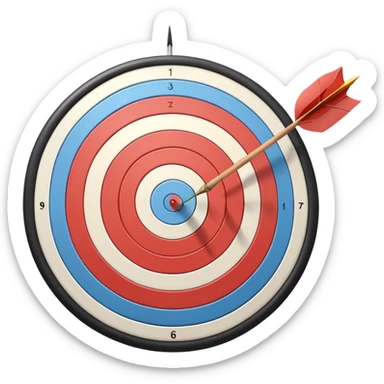 A bow and arrow aimed at a target, with the arrow perfectly positioned for release. The background features a target with concentric rings, emphasizing precision, skill, and focus in archery. The scene radiates concentration and the grace of the sport. sticker
