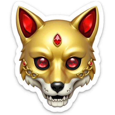 Shiny sparkly gold hollow wolf-skull with red gem stones sticker
