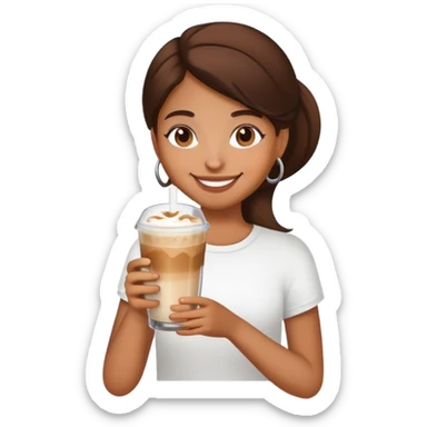 Brown girl with ice latte coffee in glasse cup sticker