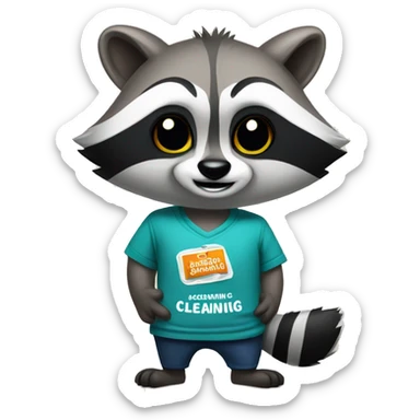 raccoon in a t-shirt with the inscription "cleaning" sticker