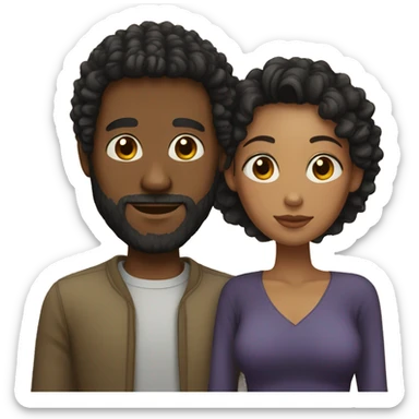 Couple black man with beard short hair and mixed race woman with curly black hair sticker