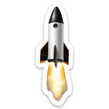 A black rocket that takes off, showing the symbol 0 sticker