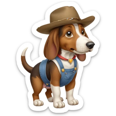 toothless hillbilly basset hound wearing a stetson and dungarees carrying moonshione sticker