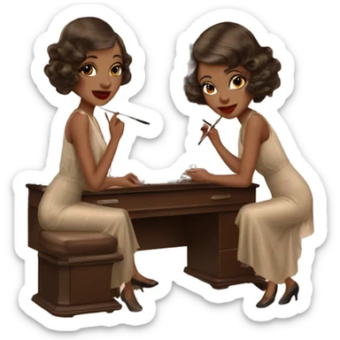 Brown 1920s vanity with makeup sticker