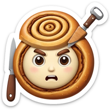 angry cinnamon roll holding weapon sticker