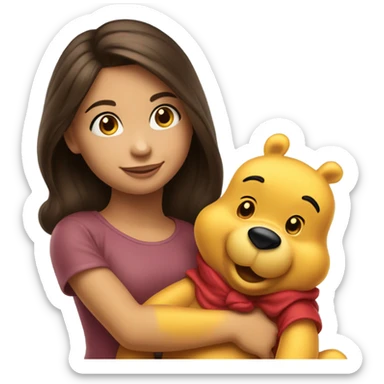 Pretty brunette girl hugging winne the Pooh  sticker