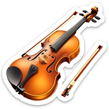 Cinematic Realistic Violin, rich polished wood with delicate curves, taut strings reflecting warm golden light, fine dust particles catching the glow, intricate f-holes adding elegance, glowing with an air of timeless beauty and musical soul. sticker