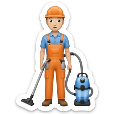técnico de limpieza hombre sujetando la boquilla de una aspiradora de agua sticker