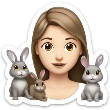 White Girl brown hair anD two Grey bunnies sticker