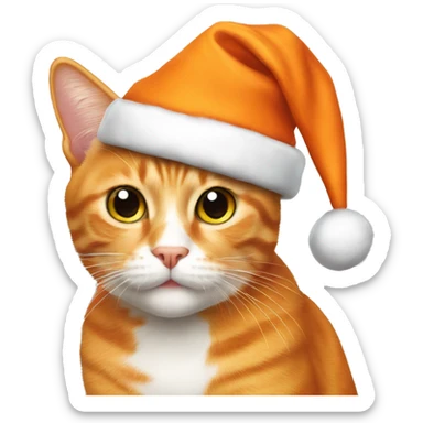 orange cat in christmas hat sticker