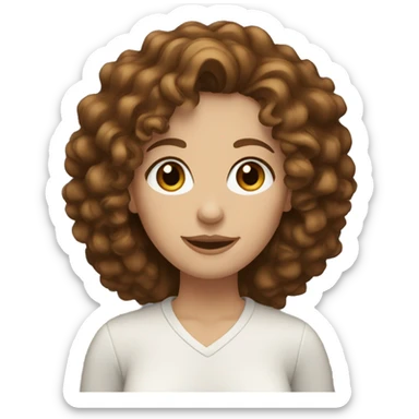 White woman with brown curly hair and brown eyes sticker
