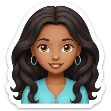 a pretty bratz brown girl with long wavy black color hair sticker