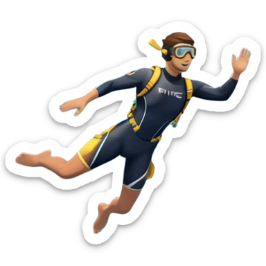 A diver mid-air, plunging from a high cliff into the sparkling ocean below. The background features rugged cliffs, clear blue water, and a bright sky, emphasizing the excitement and danger of the sport with a sense of freedom and adventure. sticker